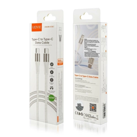 Kabel TYP-C - TYP C 3m VIDVIE CB4038 60W biały